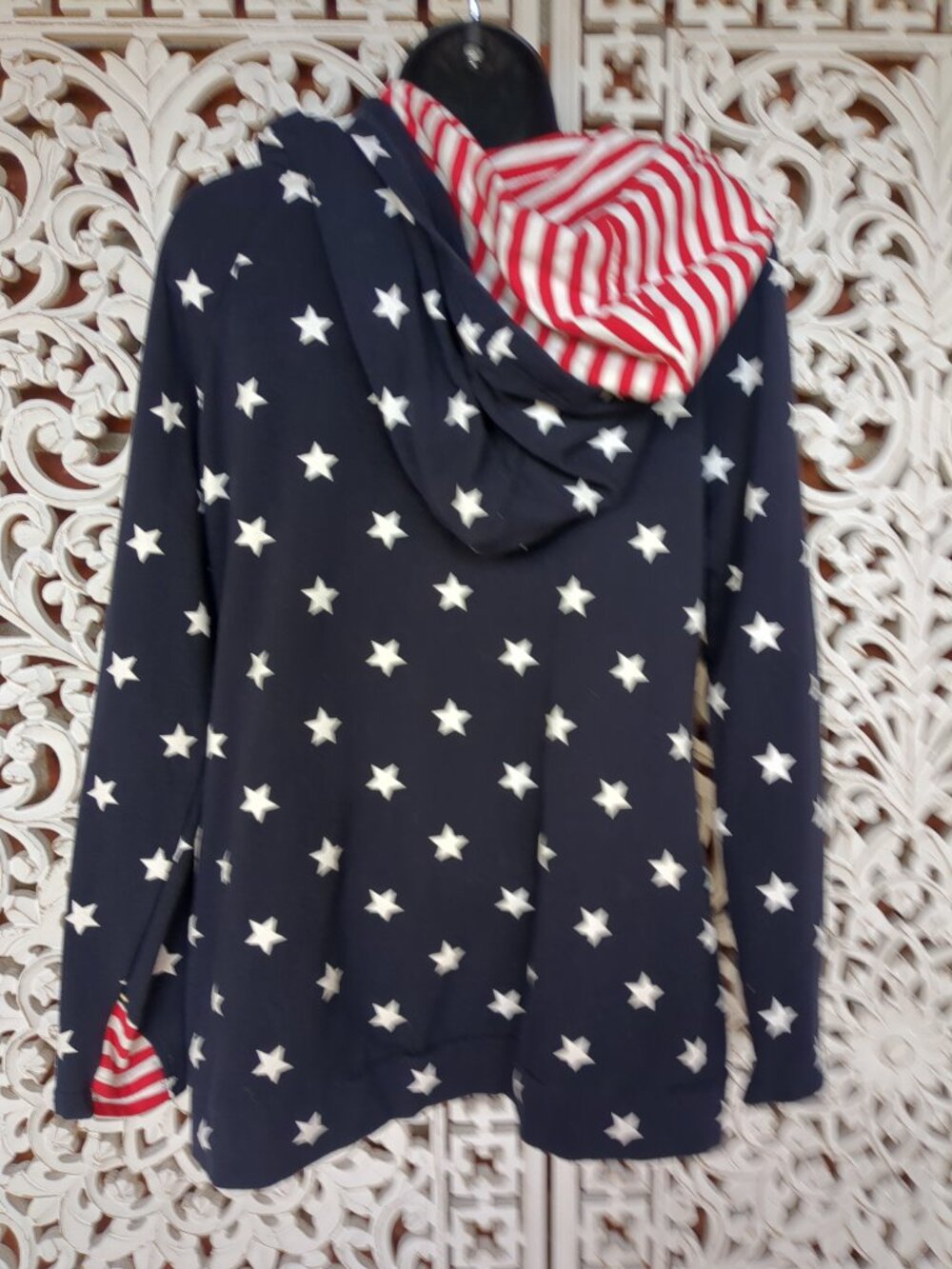 Stars and Stripes Double Hooded Long Sleeve Sweat Shirt - Picture 5 of 16